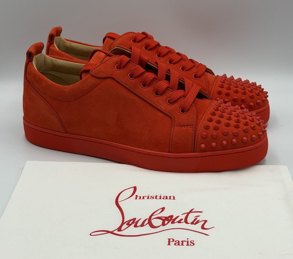 AUTHENTIC Christian Louboutin Junior Orange Suede Sneakers 44.5 EU 11.5 US