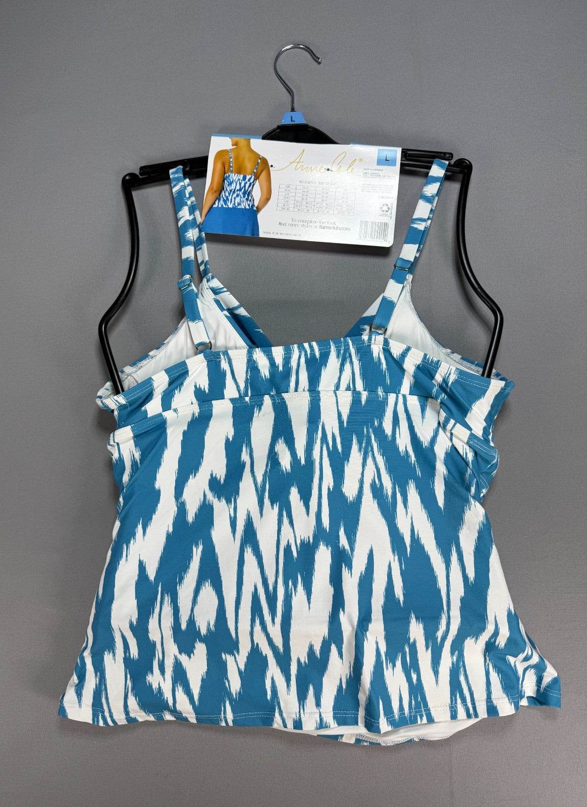 Anne Cole Limited Edition Tankini Swim Top Women's Large Blue Ikat Print Preppy