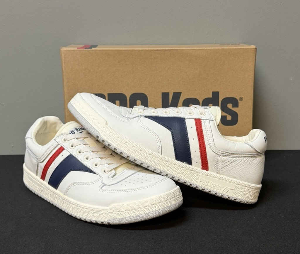 Pro-Keds Skyhawk Men's Size 9.5 (M) White/Blue/Red Low Top Leather Sneakers NWT