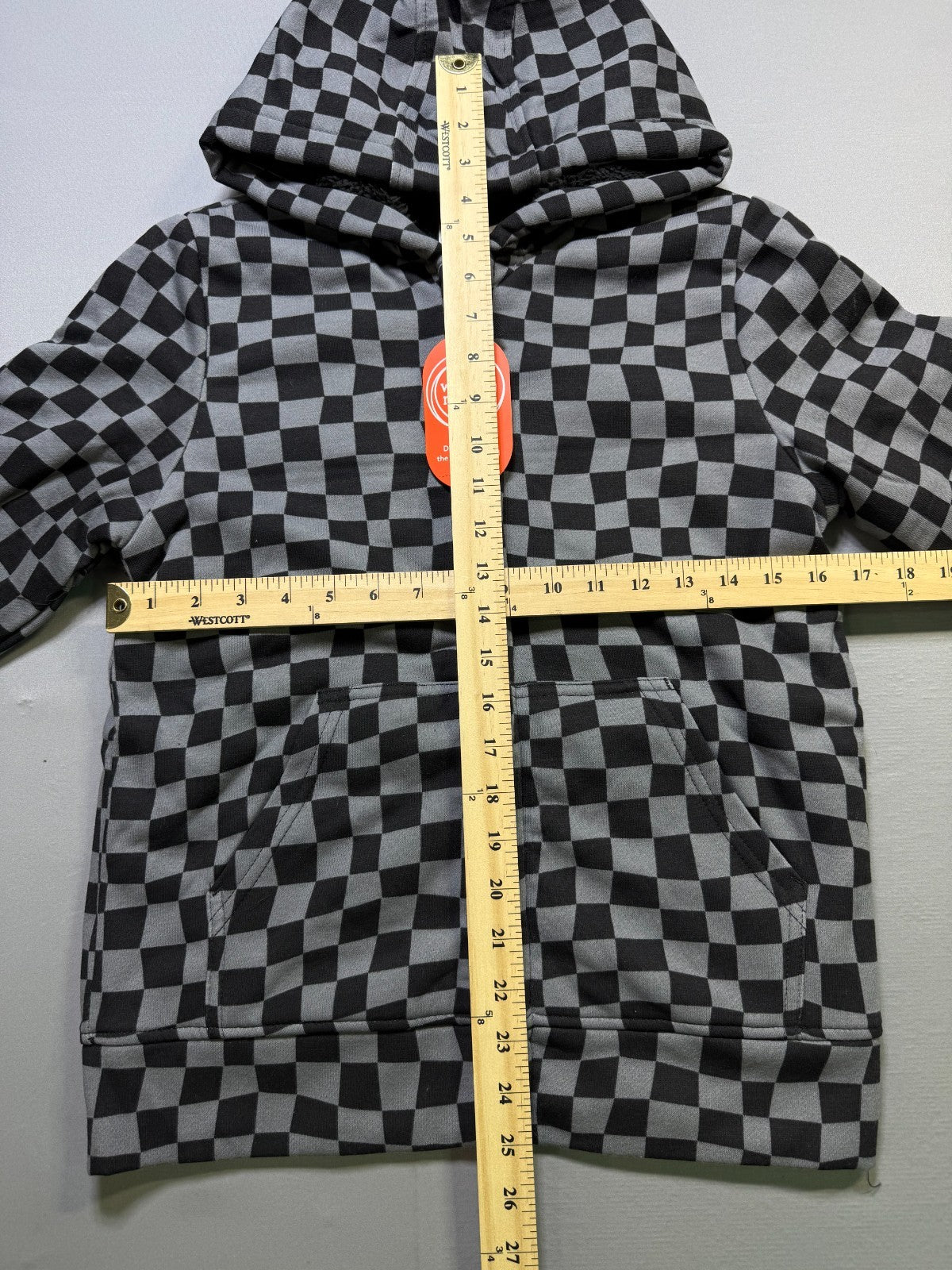 Wonder Nation Tough Fully Lined Zip Hoodie Girls Kids Large (10-12) Black Plaid