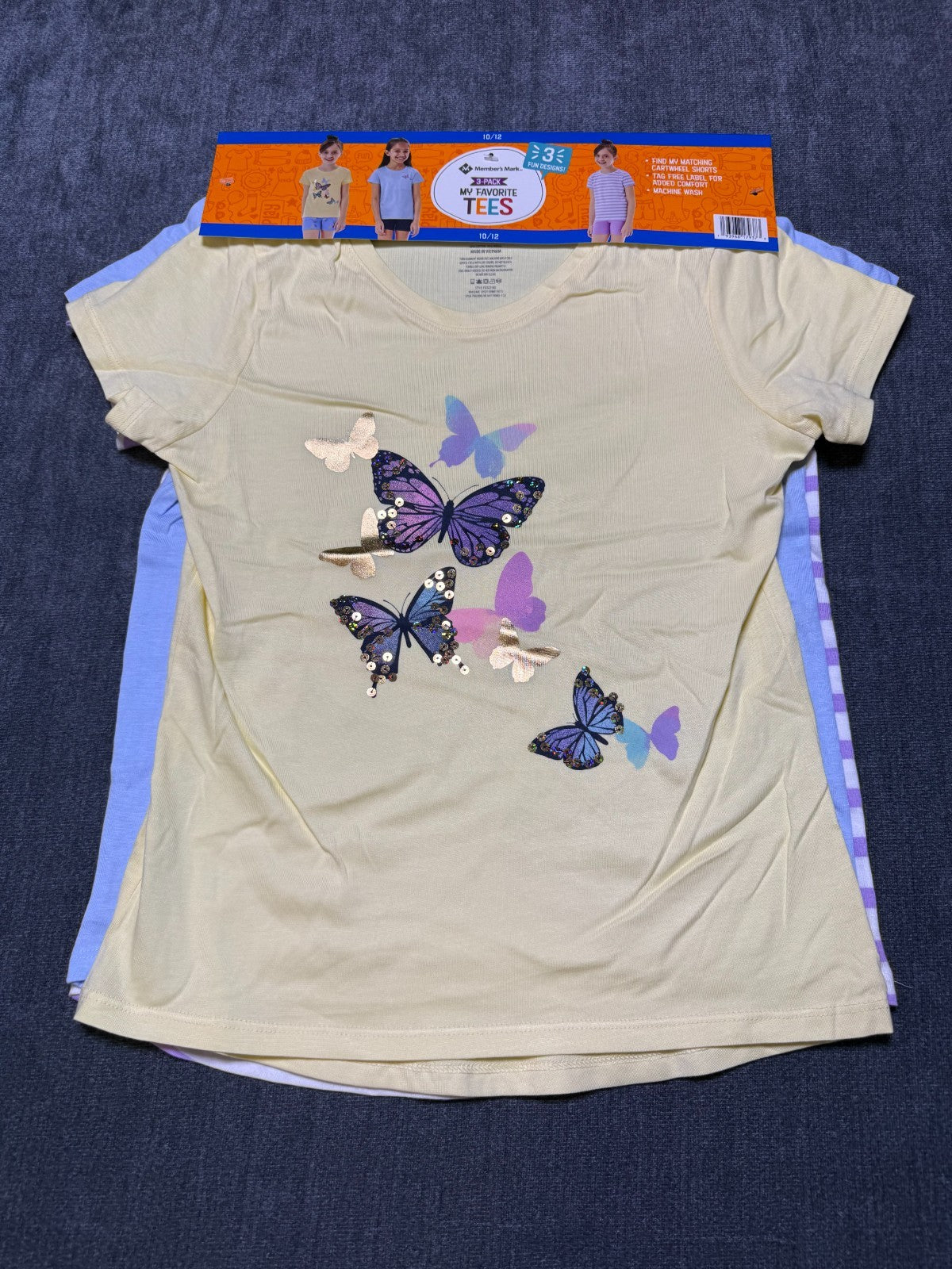 NWT Member's Mark My Favorite Active Tees Girls 10/12 Multicolor Casual - 3-Pack