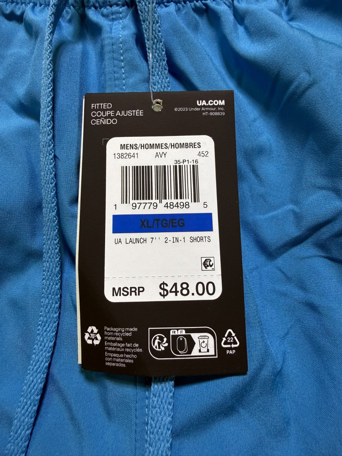 NWT Under Armour Launch 7-in 2 in 1 Shorts Men XL Blue Drawstring Elastic Waist