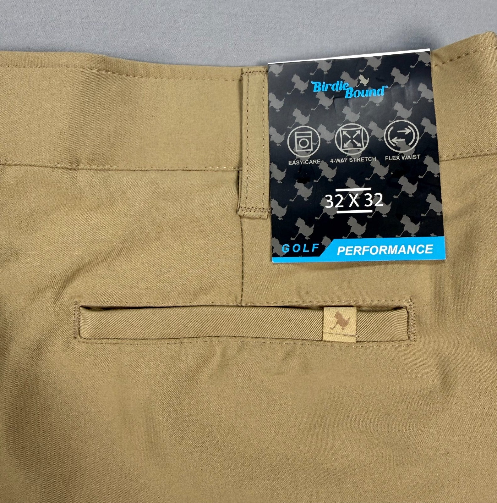 NWT Birdie Bound Golf Pants Men's 32X32 Beige Flat Front Lightweight Performance