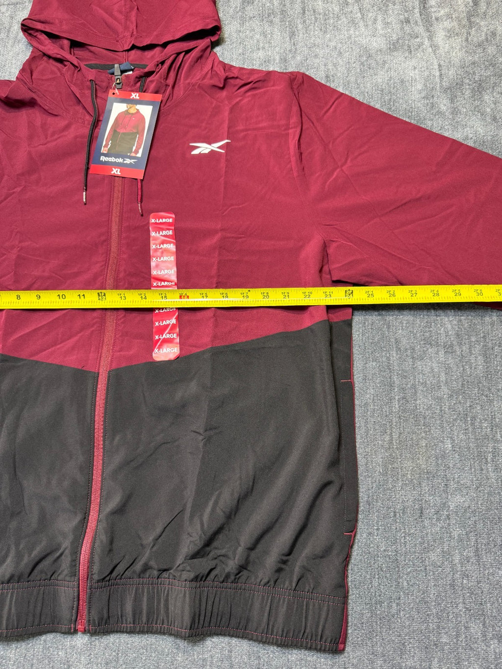 NWT Reebok Full Zip Training Woven Jacket Men's XL Maroon Black Adjustable Hood