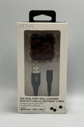 Ativa 12W Dual Port Wall Charger With 6 FT Fast-Charger Cable Black iPhone iPad