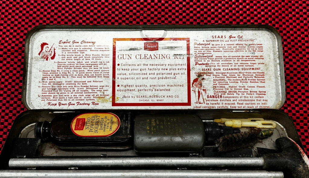 Vintage Sears Roebuck and Company 20222 20-28 GA Gun Cleaning Kit Gauge Box N4
