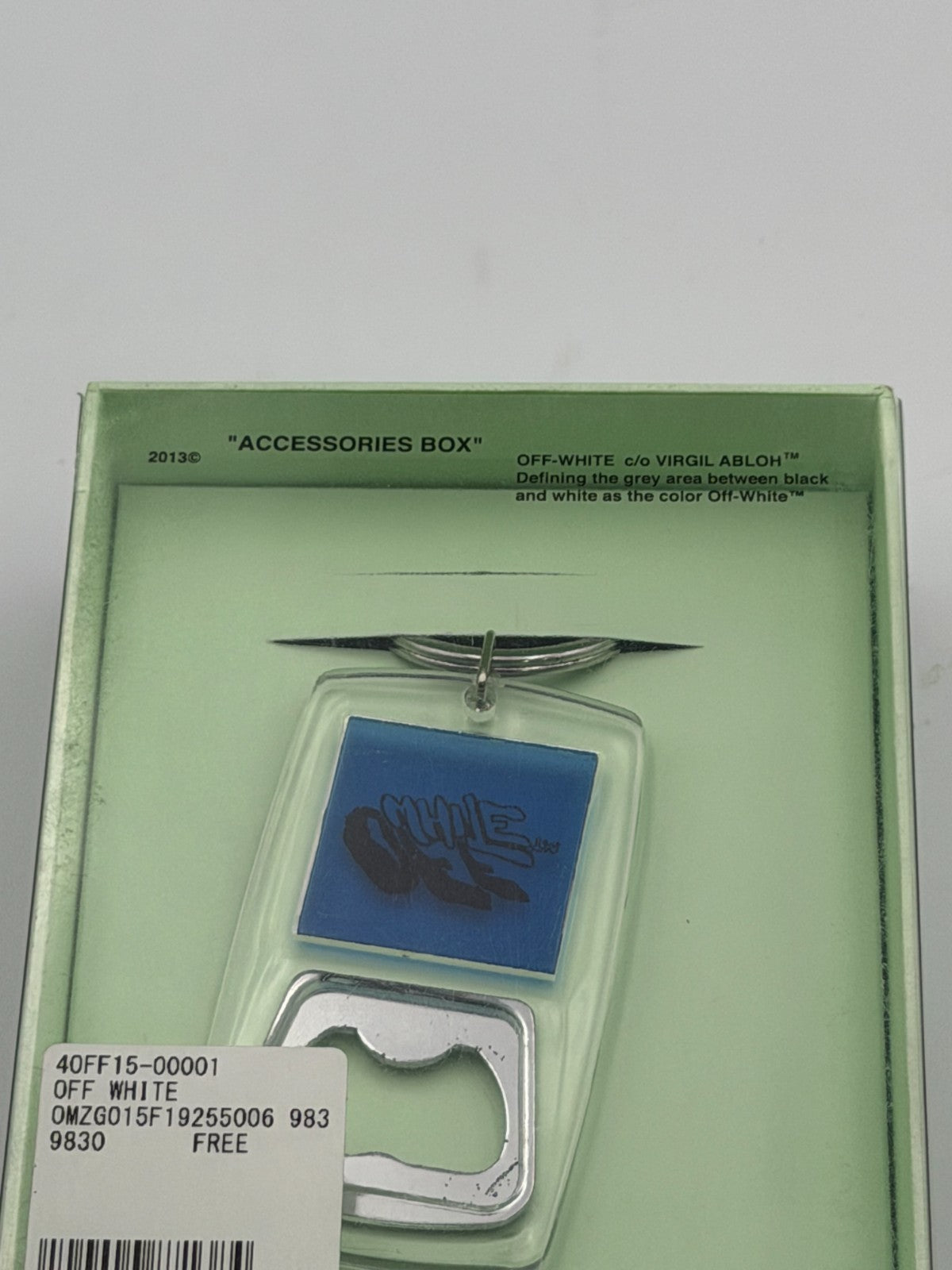 New Off-White Spray Typo Transparent Blue Keychain Bottle Opener - One Size