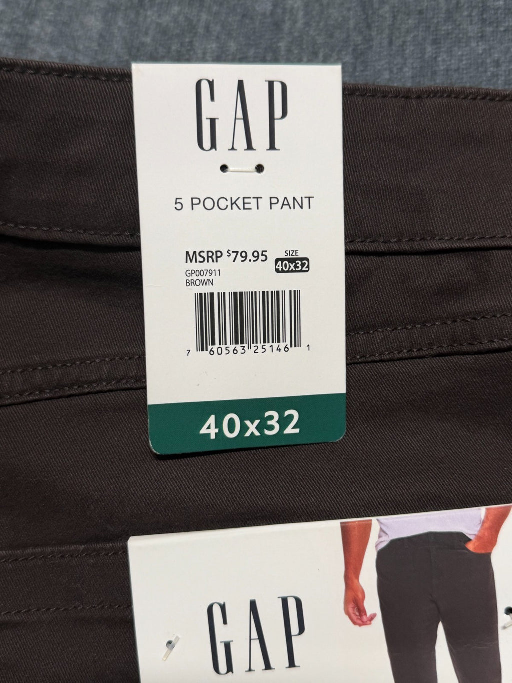 NWT Gap Slim Fit Stretch Twill Pants Men's 40x32 Brown Zip-Fly Classic 5-Pockets