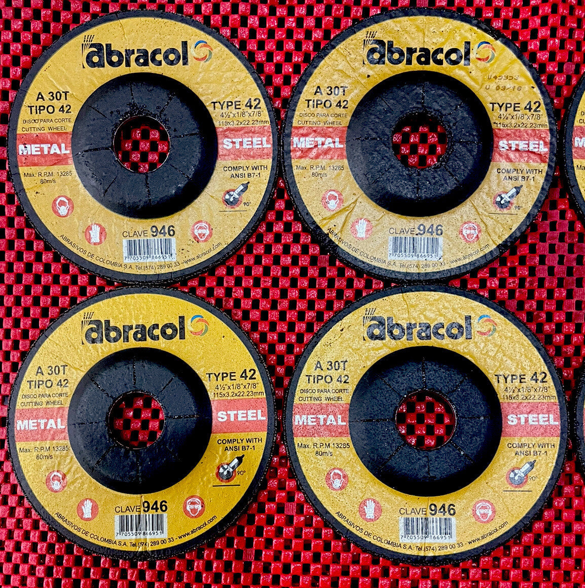 Abracol 7 Pc Lot 4-1/2” X 1/8” X 7/8” Metal & Steel Cutting and Grinding Disc N4