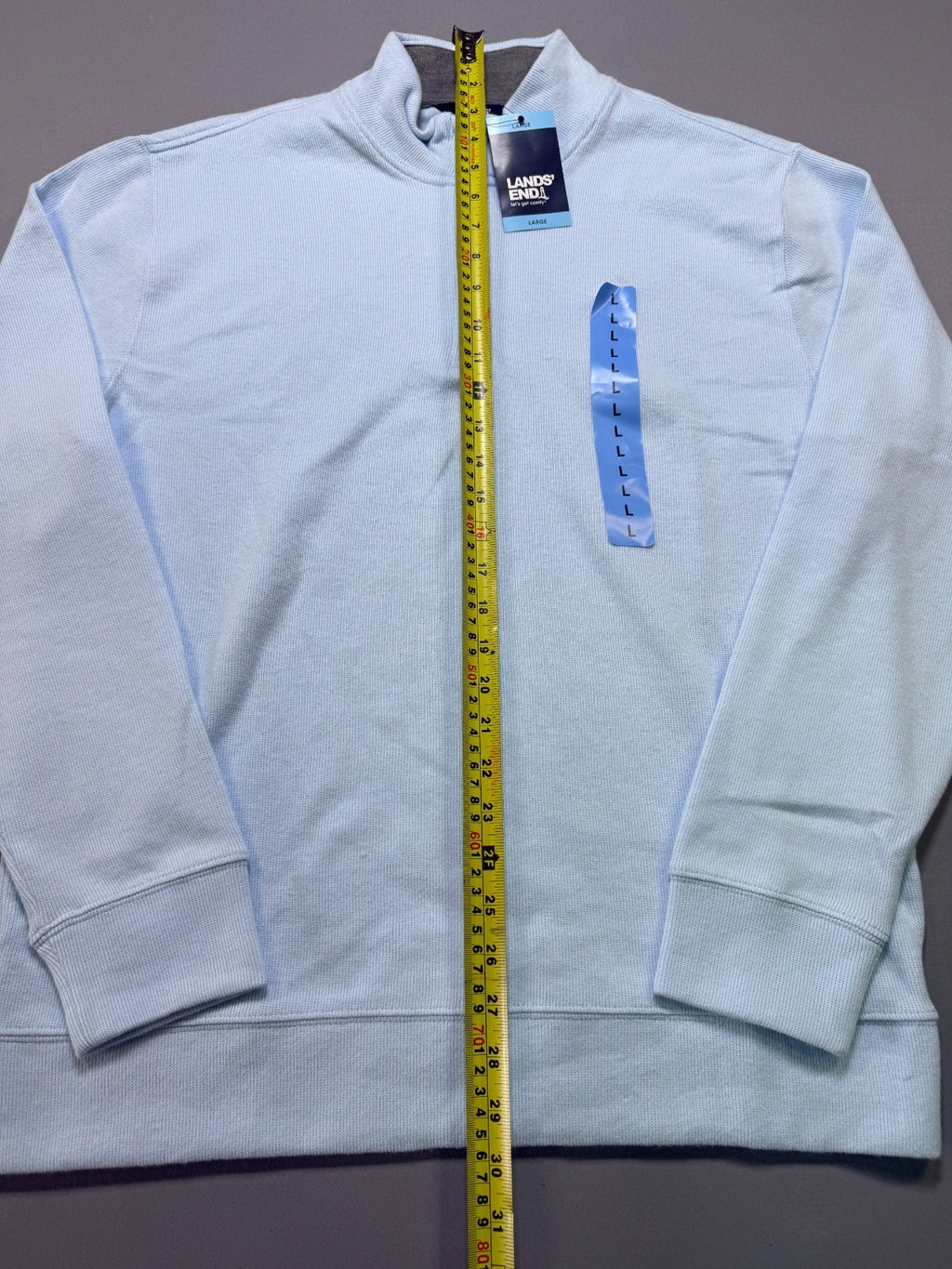 Lands' End Soft & Cozy 1/4 Zip Pullover Men's Large Blue Long Sleeve Ribbed Hem