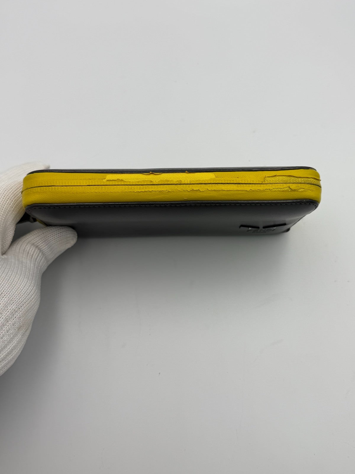 Fendi Monster 7M0210 Bug Eyes Zip Around Long Wallet Black Leather Yellow Trim