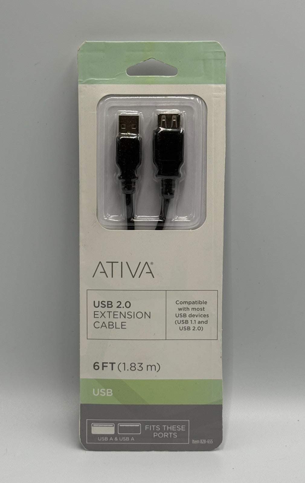 New Ativa 6 Foot USB Extension Cable Black Male to Female Port Extender Cord