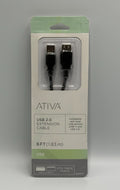 New Ativa 6 Foot USB Extension Cable Black Male to Female Port Extender Cord