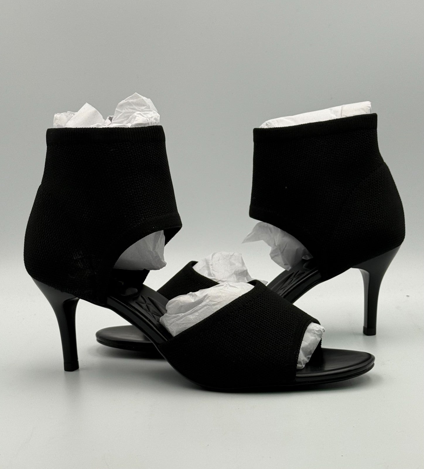 New NewBella Mousse Fit Stiletto Heeled Sandals Women's 7 Black Mesh Peep Toe