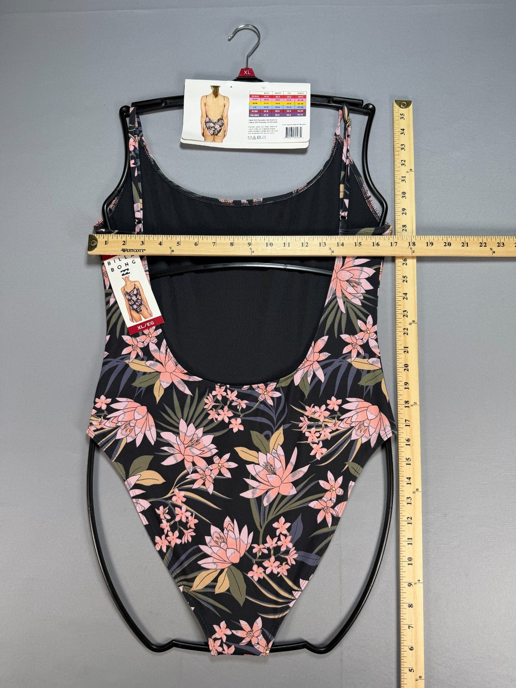 NWT Billabong One-Piece Swimsuit Women's XL Black Floral Sleeveless Summer Gear