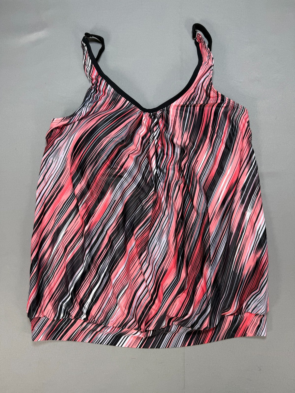 NWT Yonique Blouson Two Piece Tankini Bathing Suit Women's Large Pink Striped