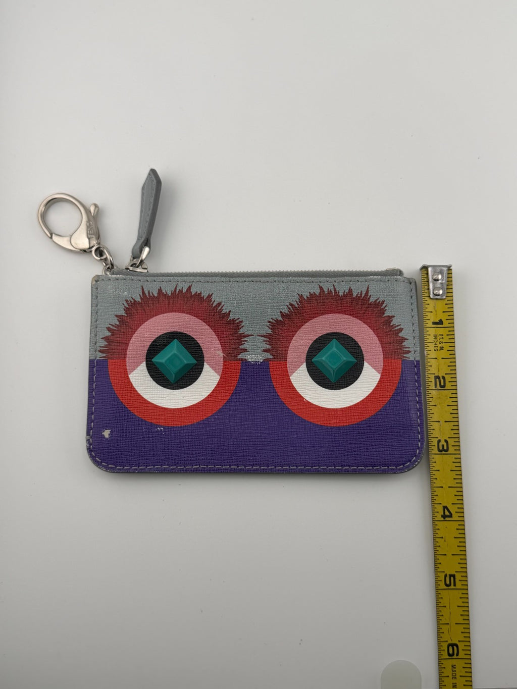 FENDI Monster Eyes Pochette Wallet Women's Purple Leather Zippy Coin Purse