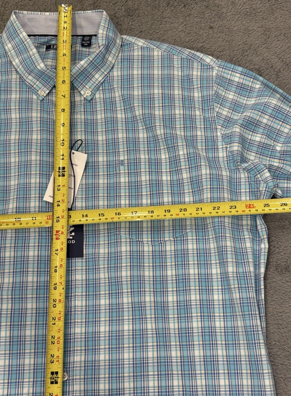 Izod NEW Comfort Bachelor Button Men’s Blue Plaid Button Shirt Size XXL