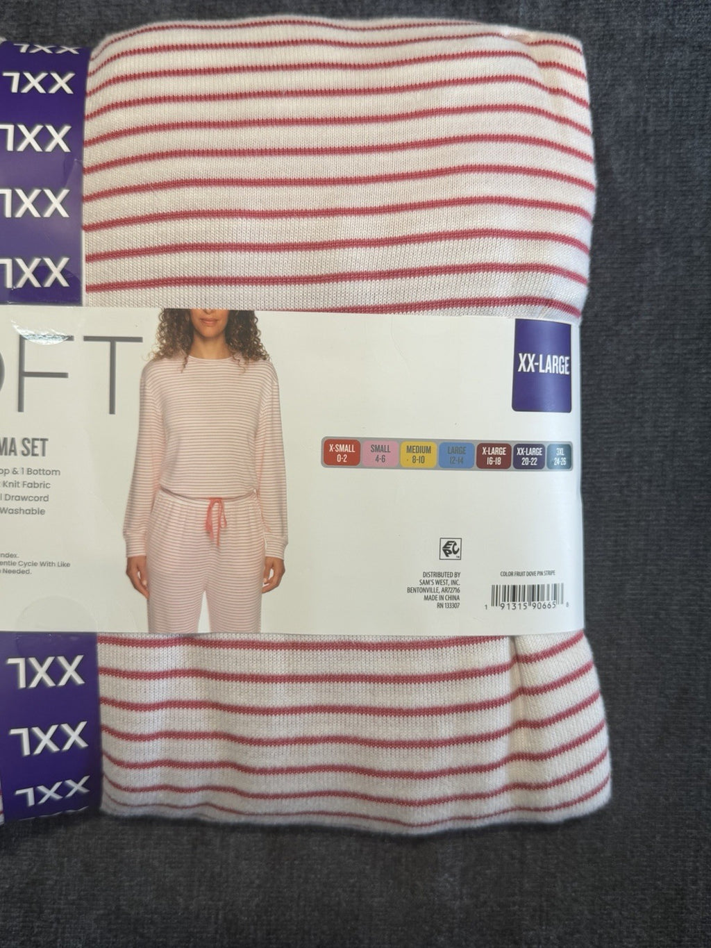 LOFT Pajama Set Women's 2XL White Pink Stripes Comfort Sleepwear Top & Bottom