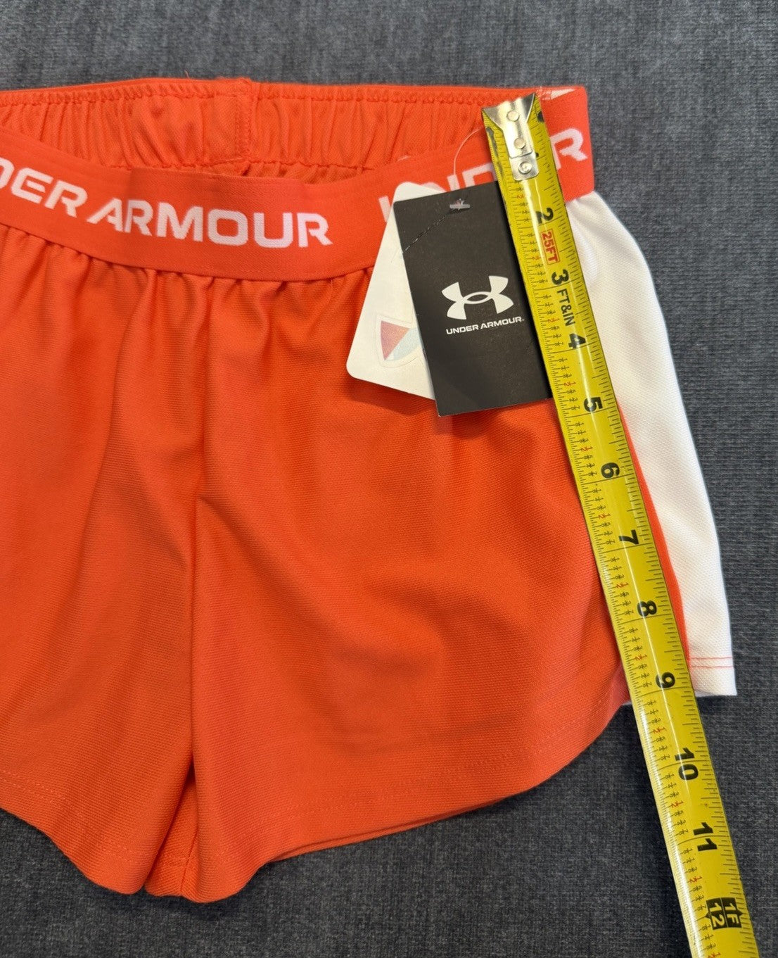 Under Armour G-Tech Play Up Shorts Girls Medium Orange Elastic Waist Classic