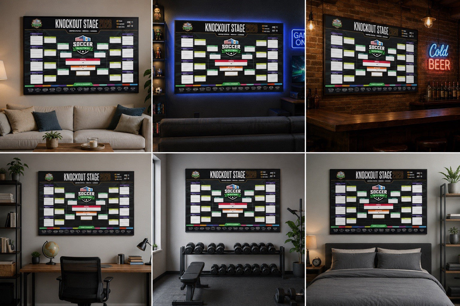 2026 World Cup Knockout Stage Bracket Poster USA Mexico Canada Soccer Wall Chart