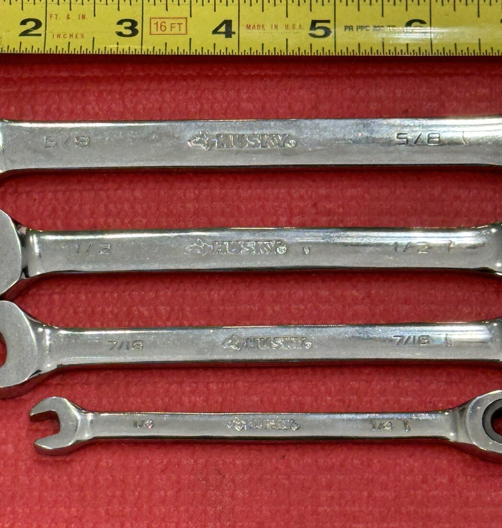Vintage Husky Tools 4 PC SAE Ratcheting Combination Wrench Set 12PT