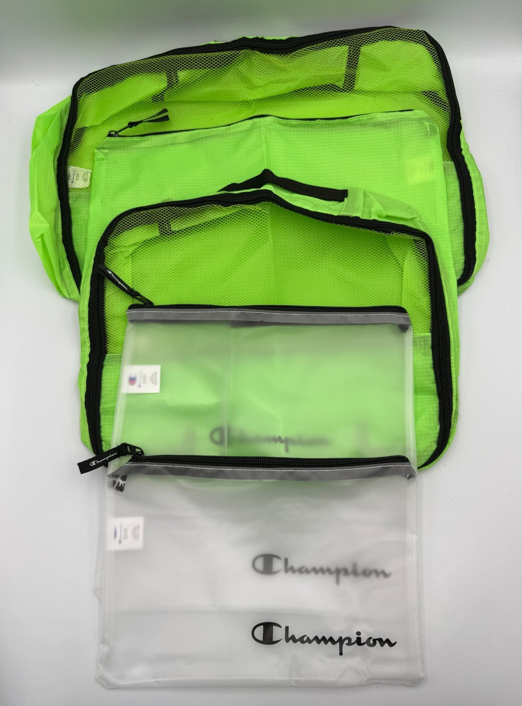 NWT Champion 6-Piece Packing Cube Set Travel Luggage Organizer Pouch Neon Green