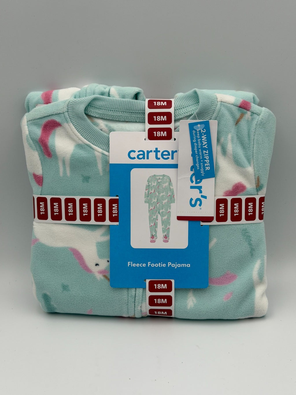 Carter's Soft & Warm 100% Polyester Fleece Footie Pajama Girls 18M Blue Modern