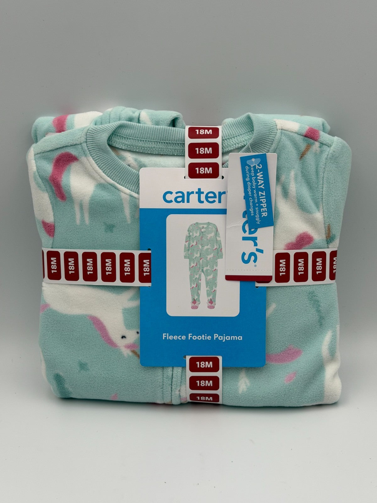 Carter's Soft & Warm 100% Polyester Fleece Footie Pajama Girls 18M Blue Modern