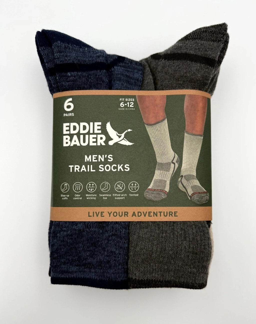 New Eddie Bauer Seamless Toe Trail Socks Men's Shoes Size 6-12 - Pairs Of 6