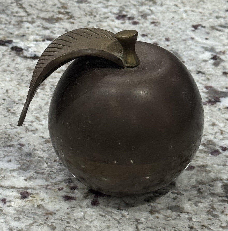 Vintage Large Solid Brass Apple Paperweight Desktop Rare