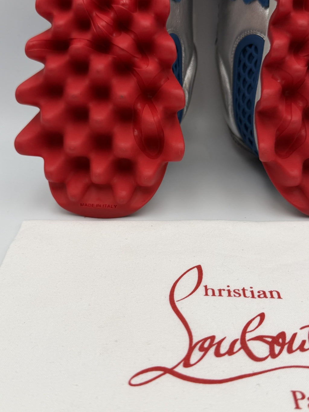 Christian Louboutin Loubishark Flat Ludwig Blue Suede Silver Size 40.5 EU 7.5 US