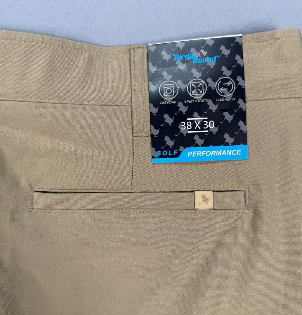 Birdie Bound Regular Fit Golf Pants Men's 38x30 Beige Performance Straight Leg