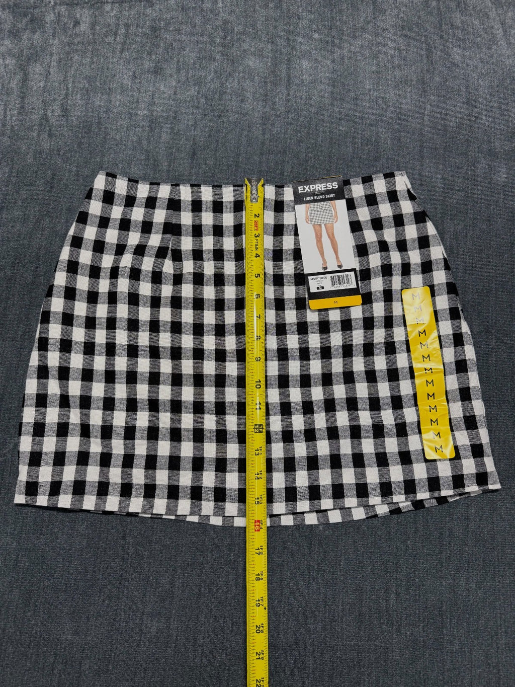 Express Linen Blend Mini Skirt Women's Medium White/Black Gingham Pleated Preppy
