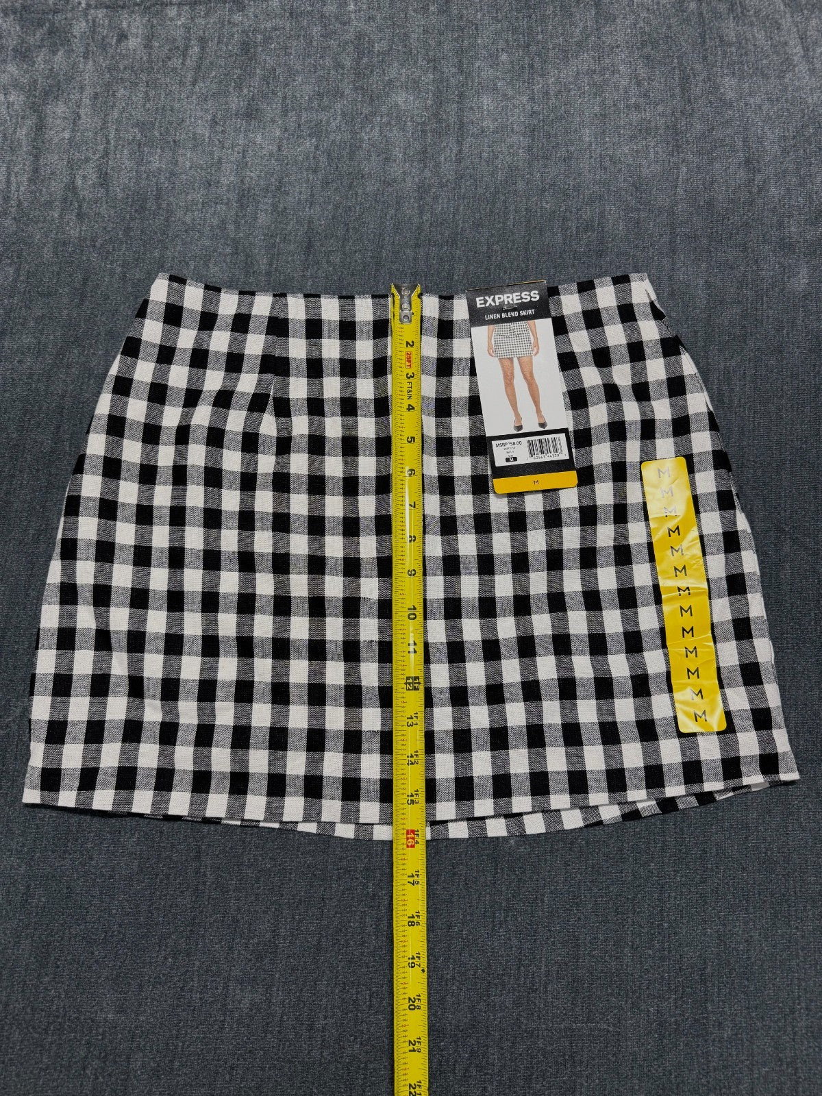 Express Linen Blend Mini Skirt Women's Medium White/Black Gingham Pleated Preppy