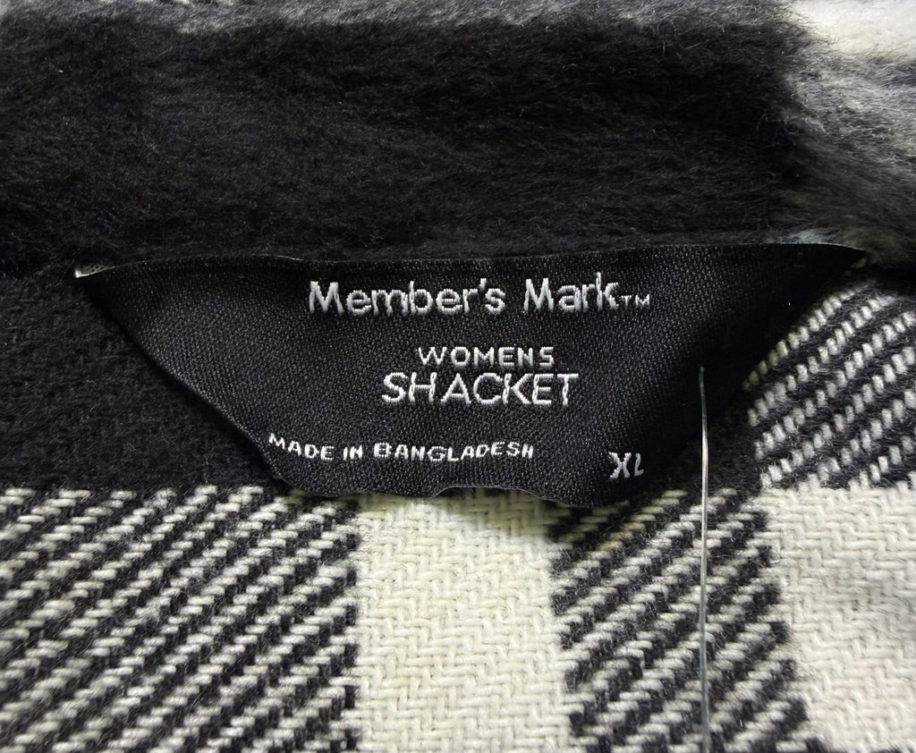 NWT Member's Mark Button-Front Plaid Shacket Women's XL Black/White Flap Pockets