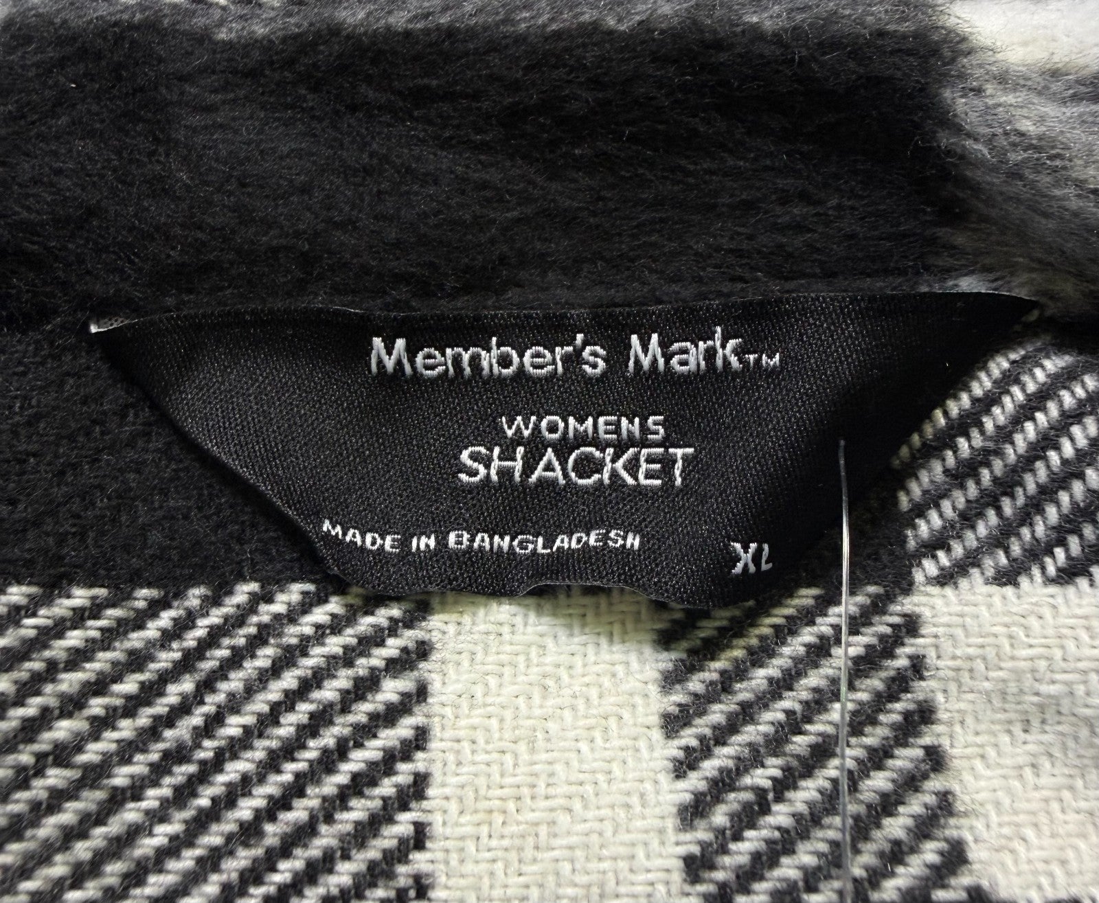 NWT Member's Mark Button-Front Plaid Shacket Women's XL Black/White Flap Pockets