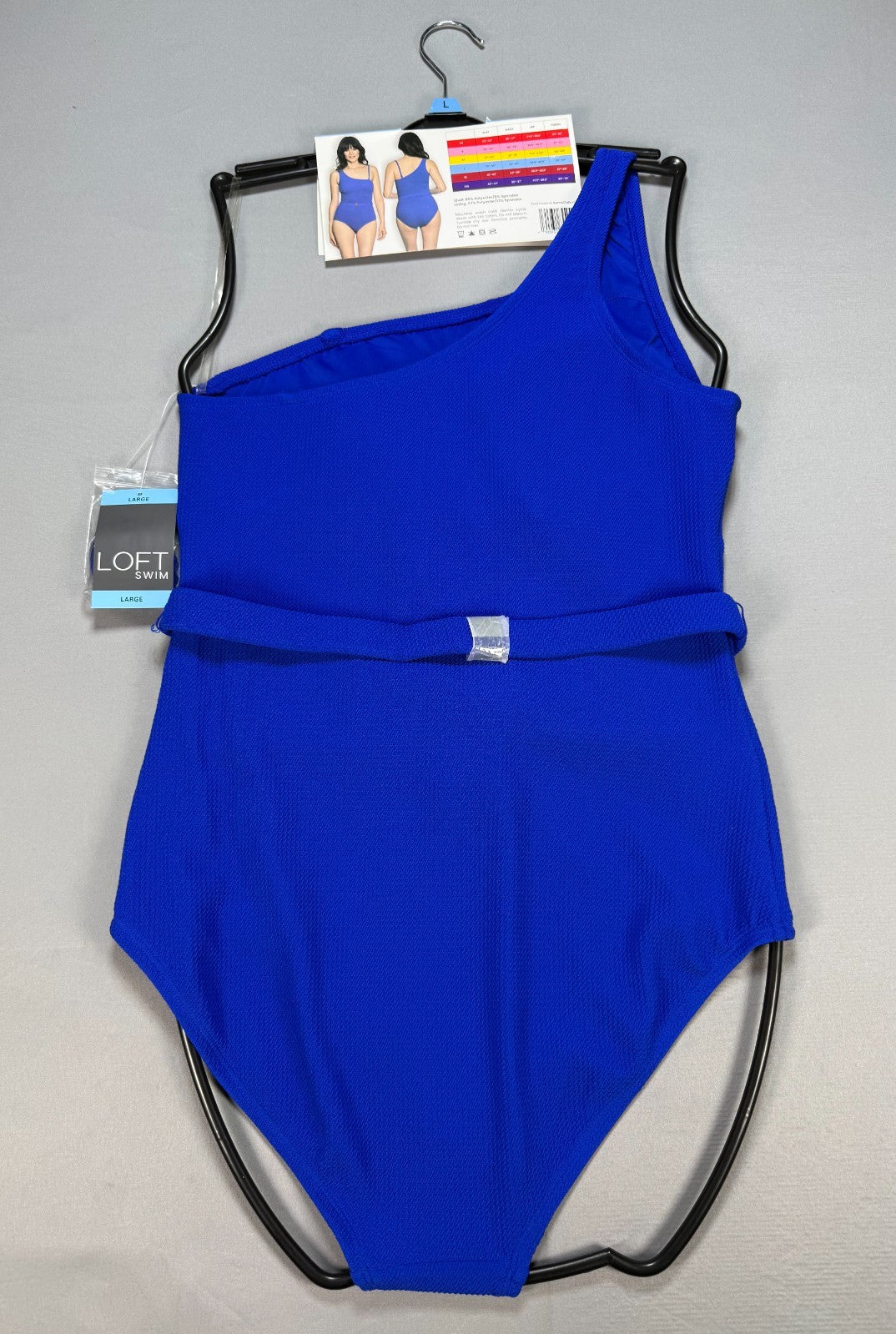 NWT Loft Asymmetrical Textured One-Piece Swimsuit Womens Large Blue Summer Beach