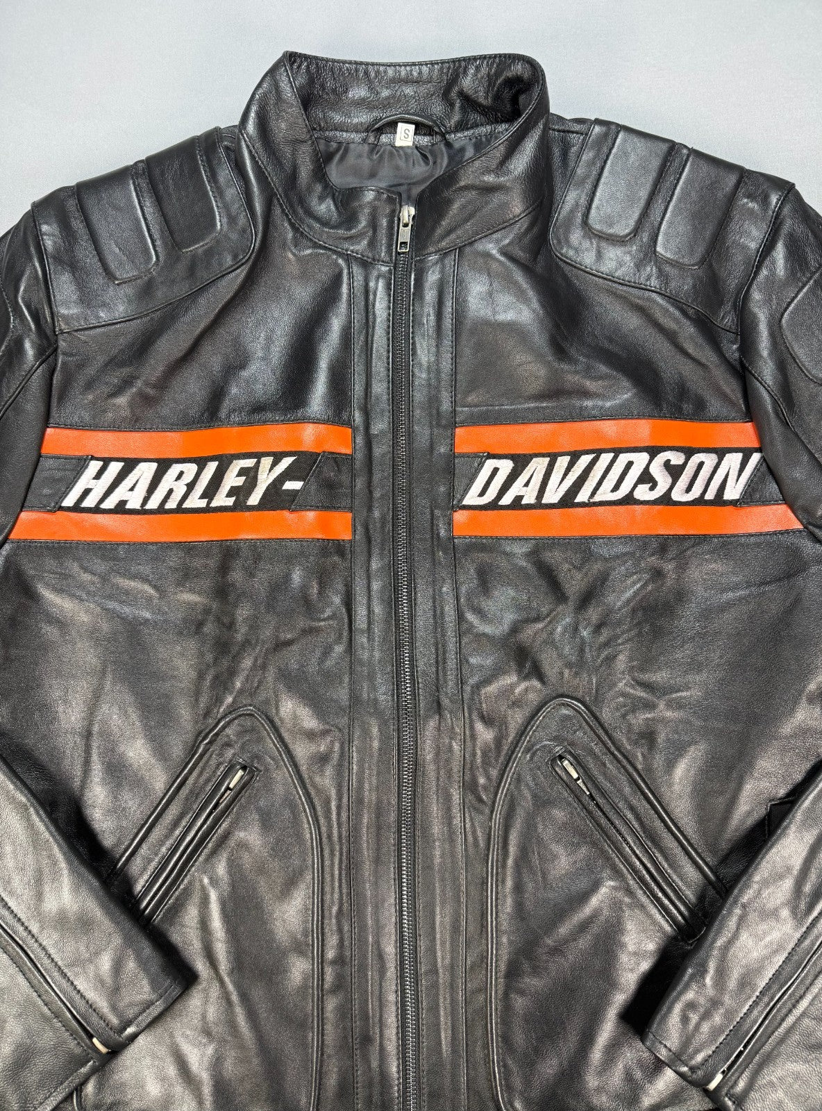 Real Leather Harley Davidson Embroidered Mens Small Motorcycle Biker Jacket