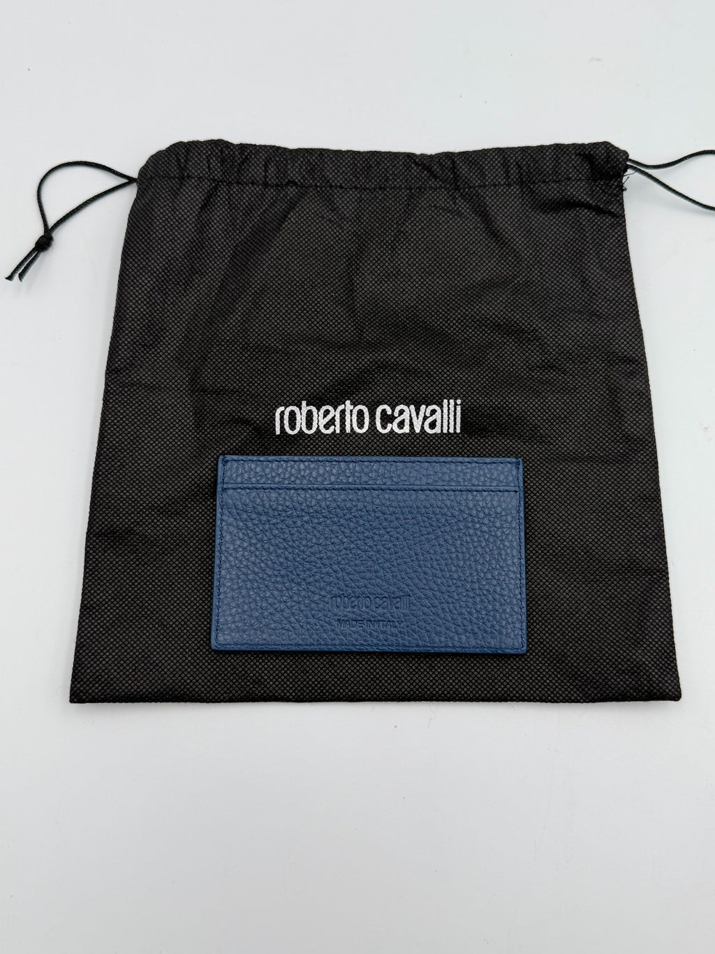 NEW Roberto Cavalli Card Holder Men's Blue Grained Leather Fashion Luxury Wallet