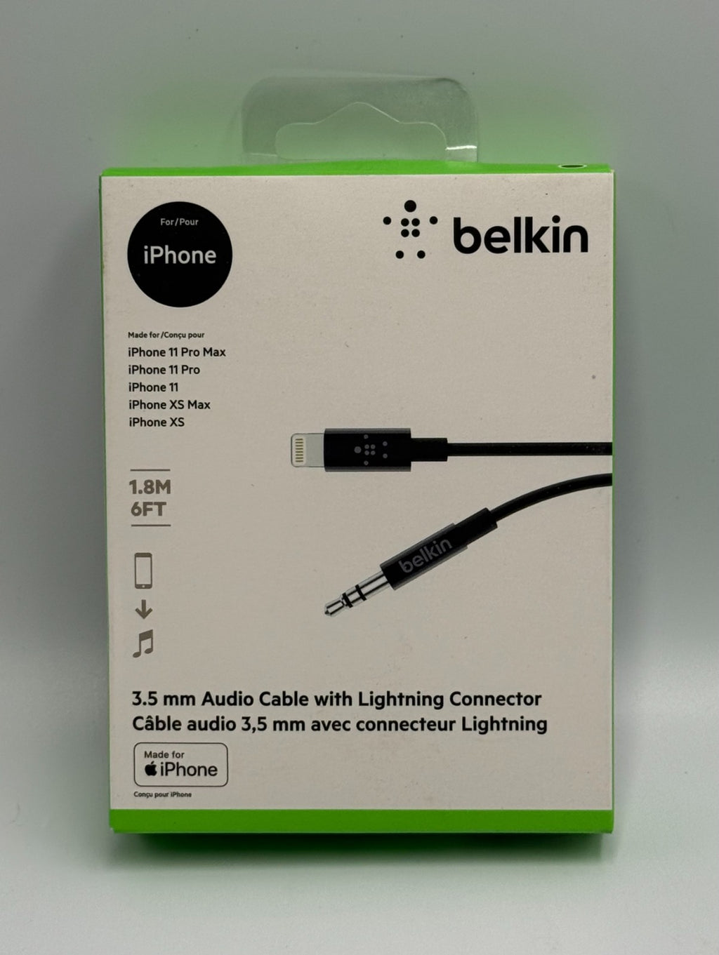 New Belkin 3.5 mm Aux Cable Black 6 FT Audio Cord for iPhone Car