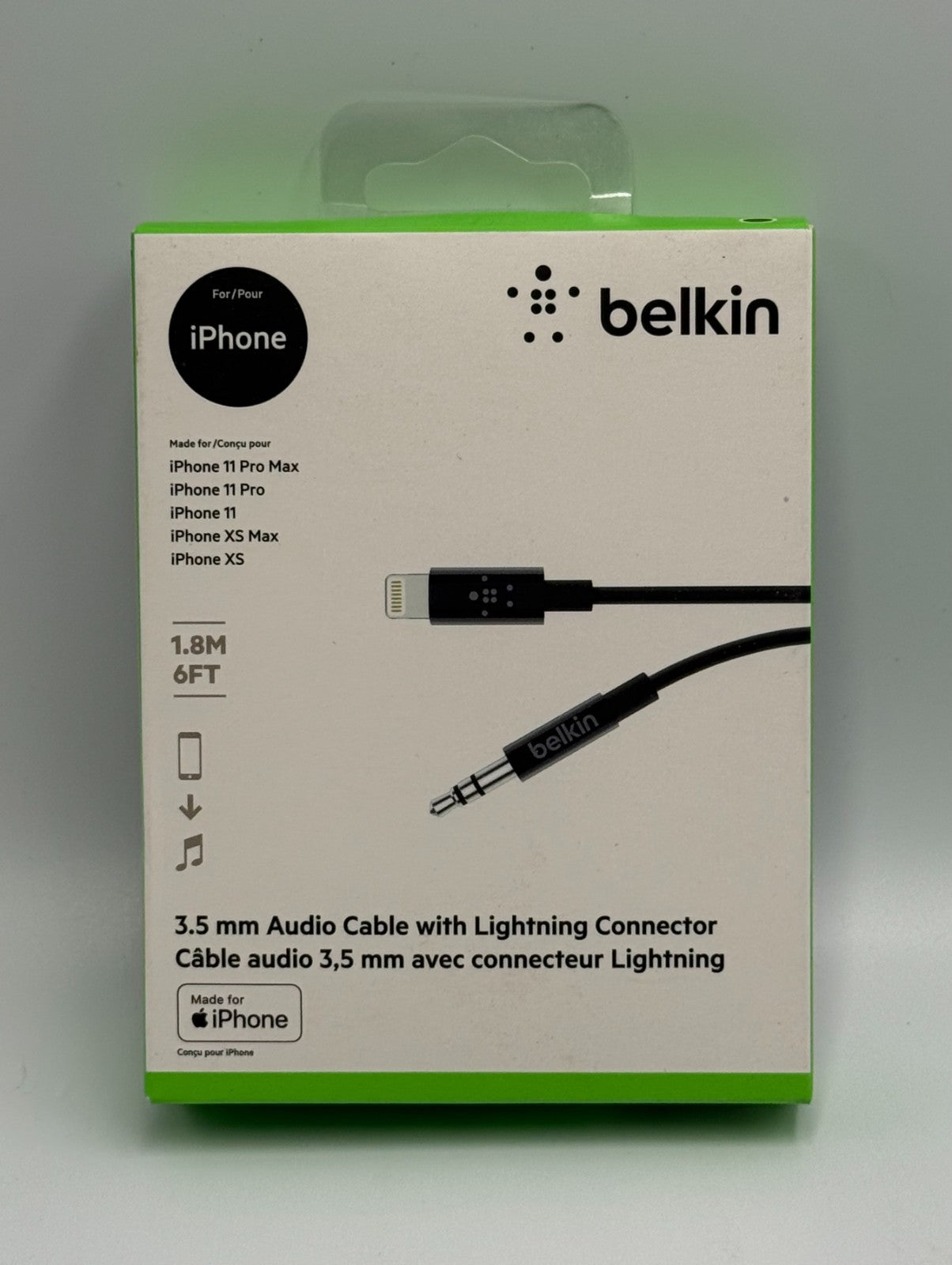 New Belkin 3.5 mm Aux Cable Black 6 FT Audio Cord for iPhone Car