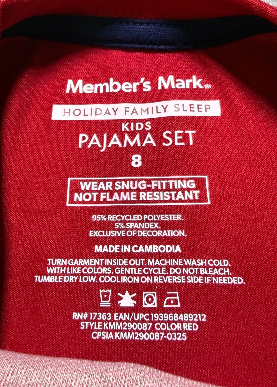 NWT Member's Mark Family Sleep 2-Piece Pajama Set Unisex Kids 8 Red Embroidered