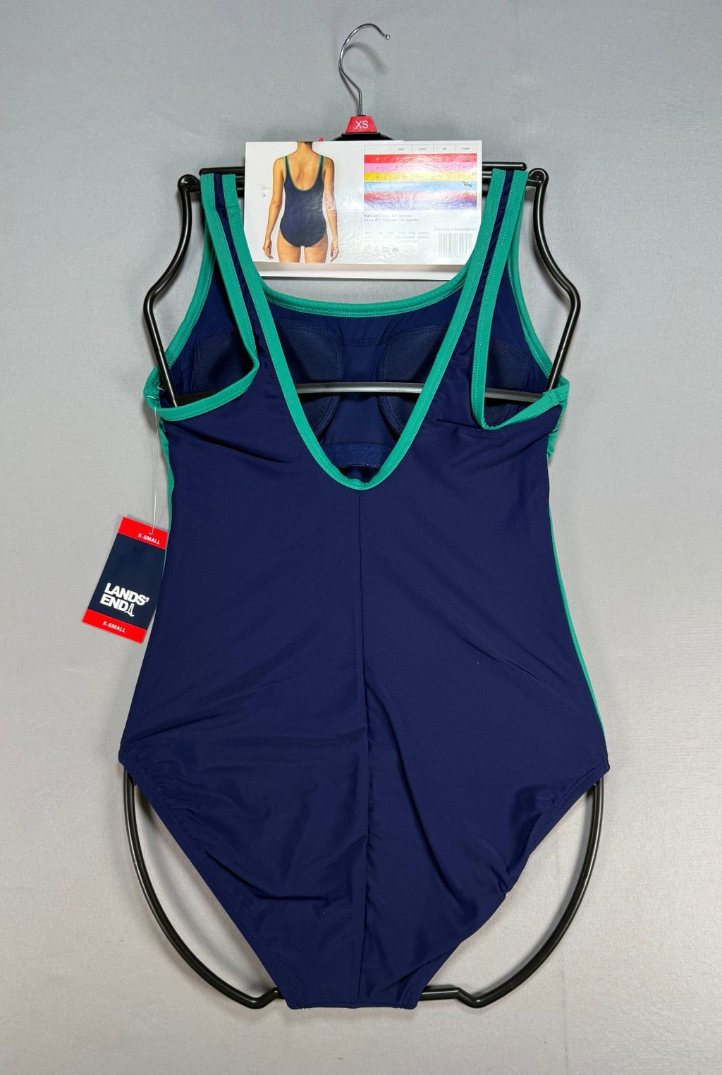 NWT Lands' End Fully Lined Scoop Neck One-Piece Swimsuit Women's XS Blue/Green