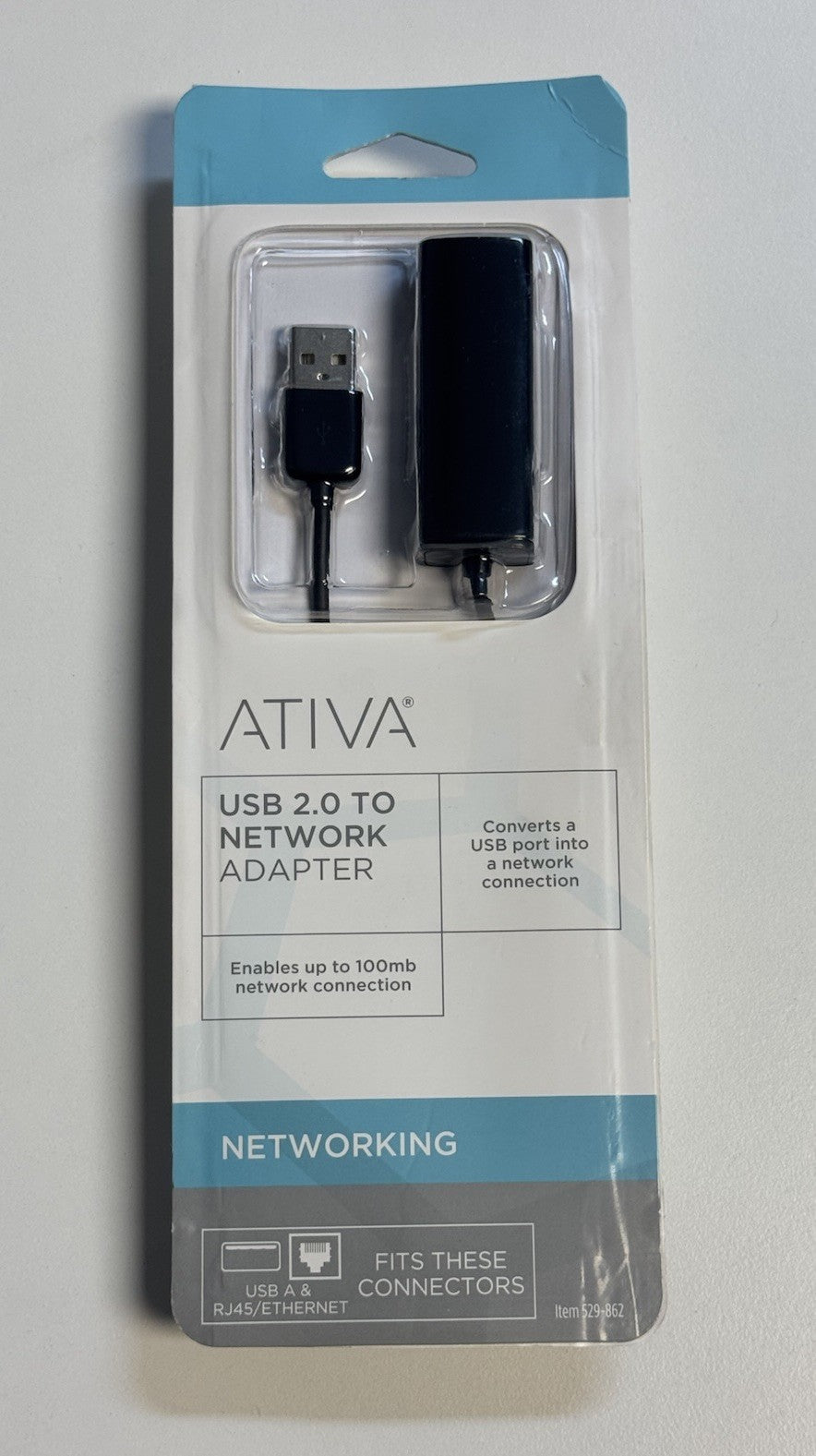 ATIVA USB 2.0 TO NETWOK ADAPTER FITS USB A & RJ45 | 100mb Network Connection NEW