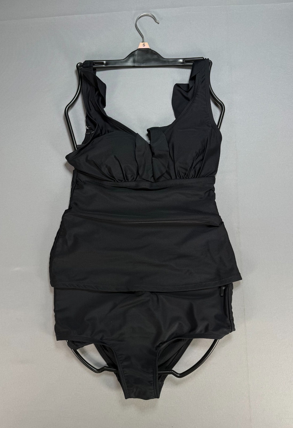 $118 DKNY 2-Pieces Ruffle Plunge Tankini Swimsuit Women's Small Black Sleeveless