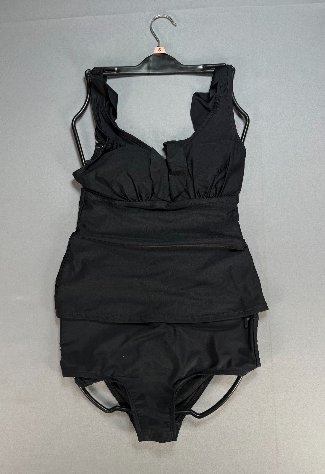 $118 DKNY 2-Pieces Ruffle Plunge Tankini Swimsuit Women's Small Black Sleeveless