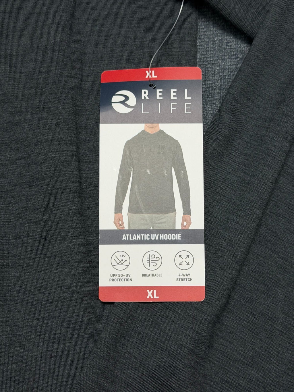 NWT Reel Life Hooded UV T-Shirt Men's XL Black Long Sleeve Pullover Ultra-Soft