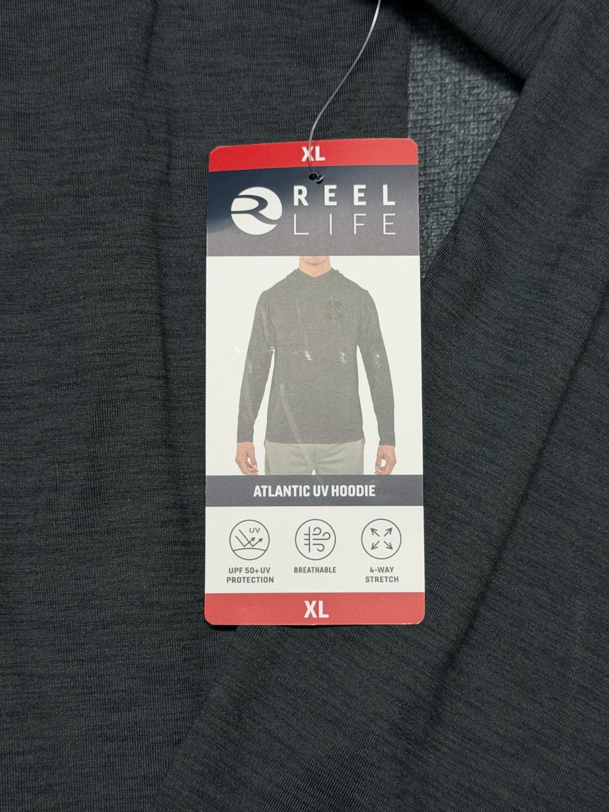 NWT Reel Life Hooded UV T-Shirt Men's XL Black Long Sleeve Pullover Ultra-Soft