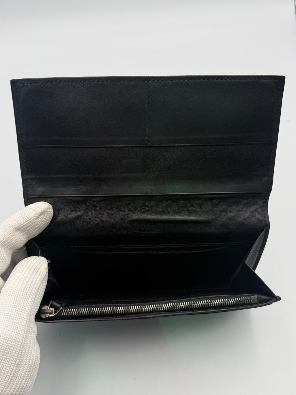 Bottega Veneta Slim Intrecciato Long Wallet Men's Black Leather Billfold Purse